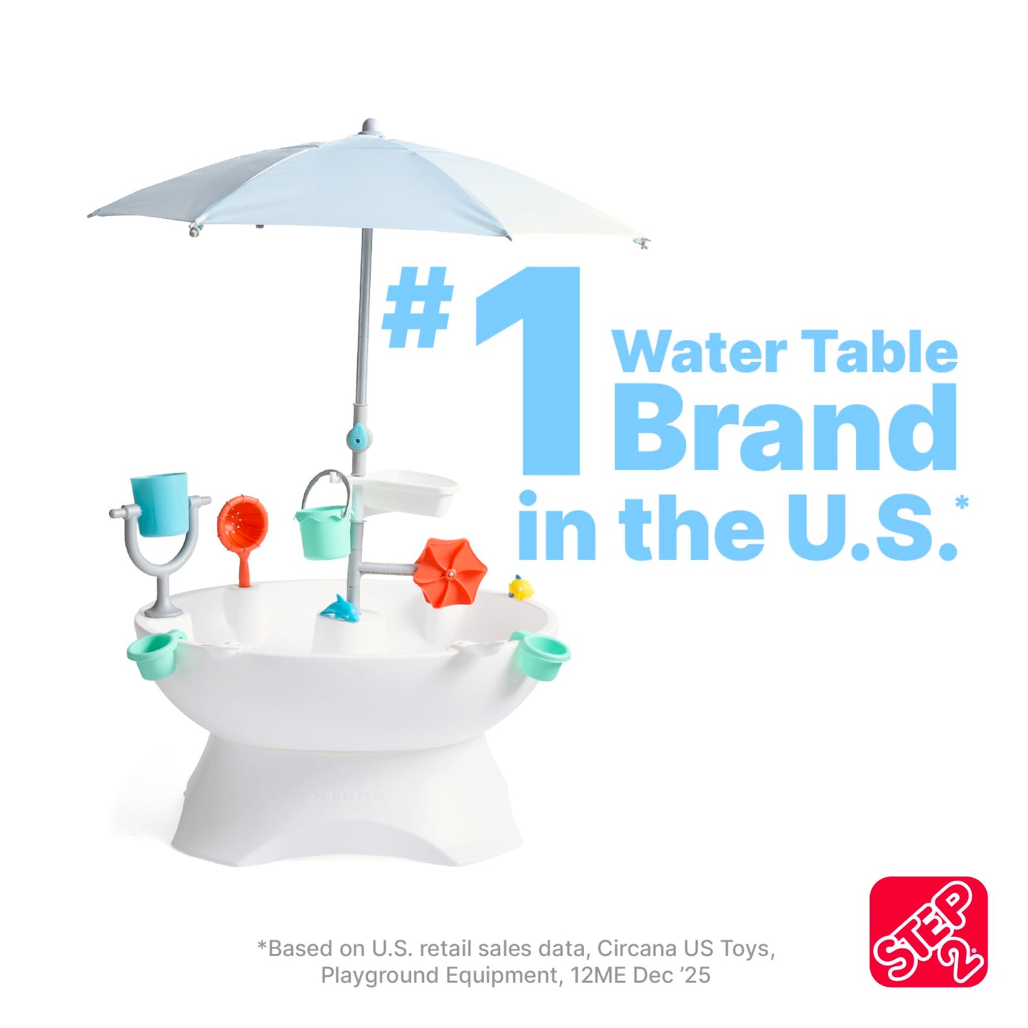 Step2 Sunshine Springs Splash Water Table with CoolBreeze Misting Canopy, Kids Outdoor Water Play Table with Umbrella for Toddlers and Preschoolers, 8