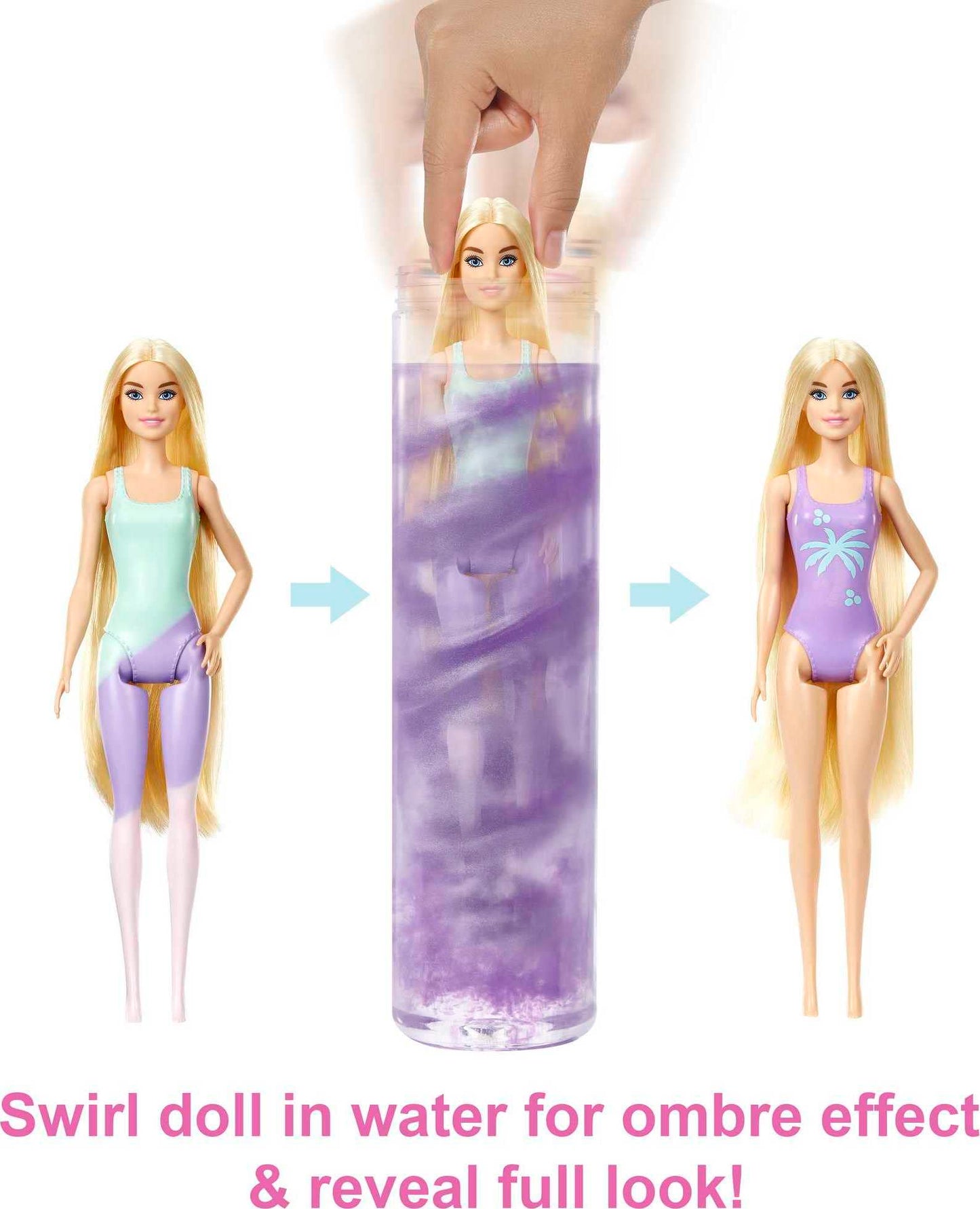 Barbie Color Reveal Sunshine and Sprinkles Doll & Accessories with 25 Surprises, Palm Tree Theme Including Water-Shower Umbrella & Color Change