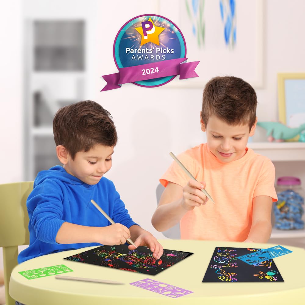 pigipigi Scratch Paper Art for Kids - 60 Pcs Magic Rainbow Scratch Paper Off Set Scratch Crafts Arts Supplies Kits Pads Sheets Boards for Party Games