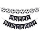 Runhiskii Soccer Happy Birthday Banner, Black Soccer Birthday Sign for Boys Girls Fans Party Decoration