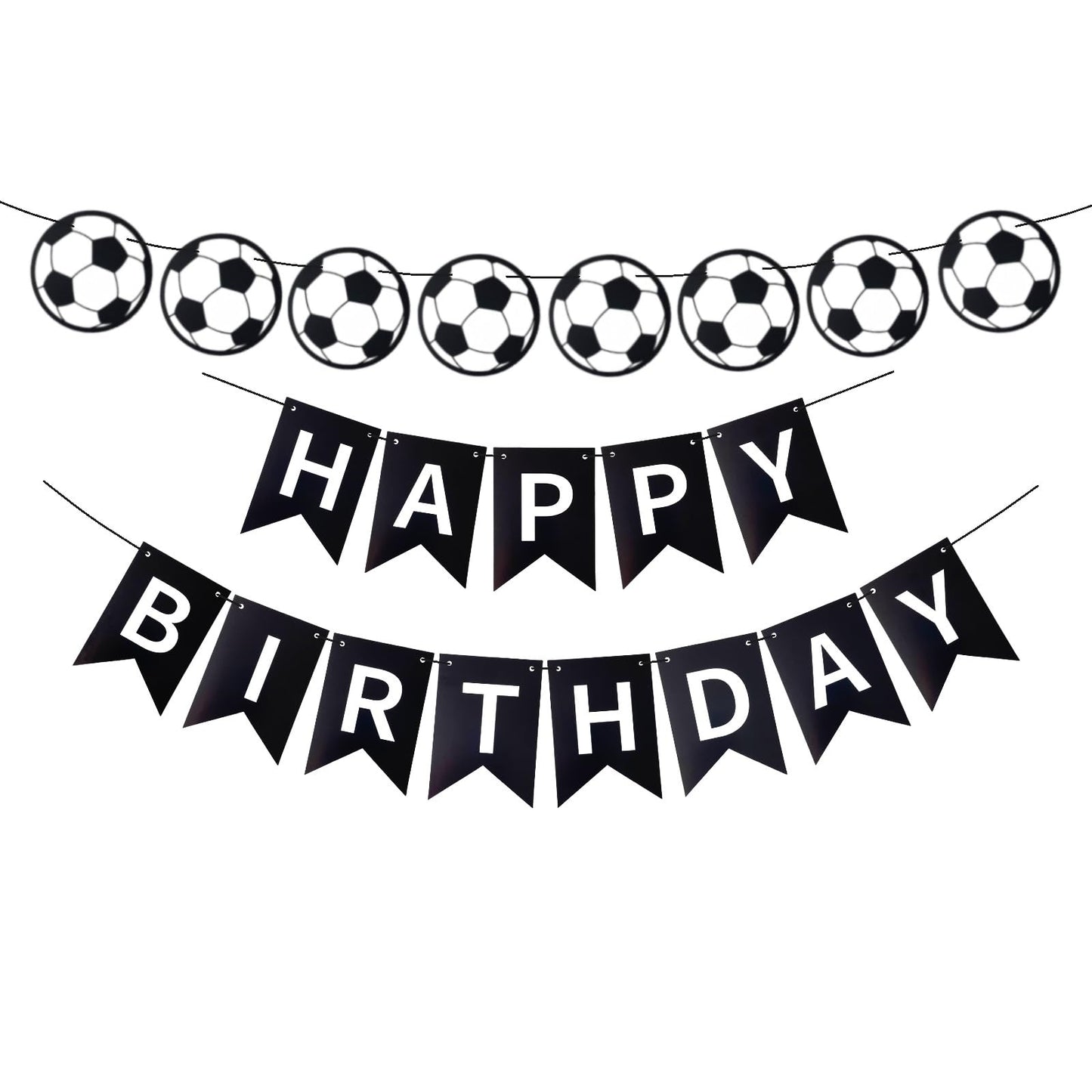 Runhiskii Soccer Happy Birthday Banner, Black Soccer Birthday Sign for Boys Girls Fans Party Decoration