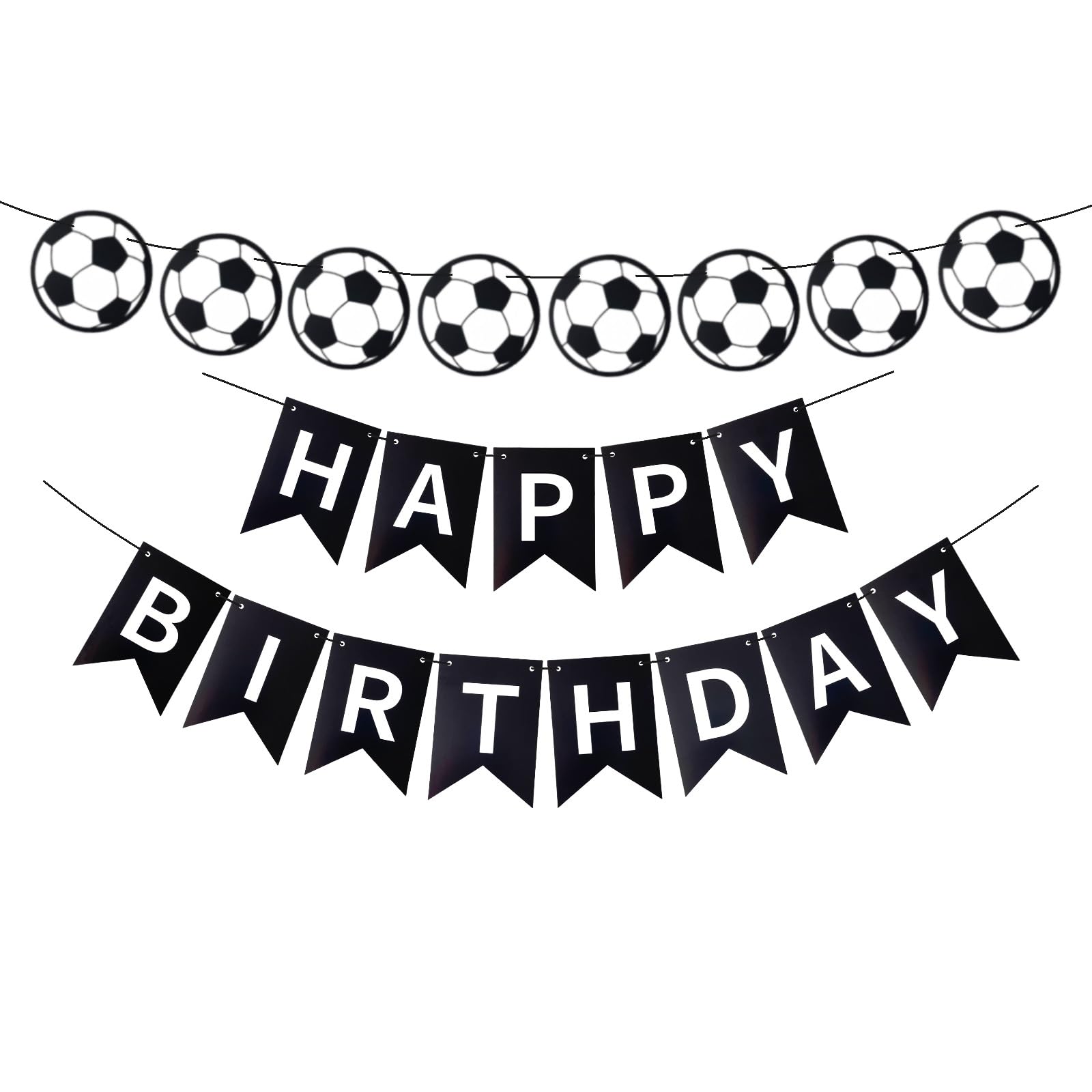Runhiskii Soccer Happy Birthday Banner, Black Soccer Birthday Sign for Boys Girls Fans Party Decoration