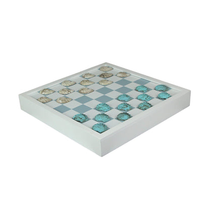 Coastal Themed Seashell Checkers Set with Game Board 13 Inches