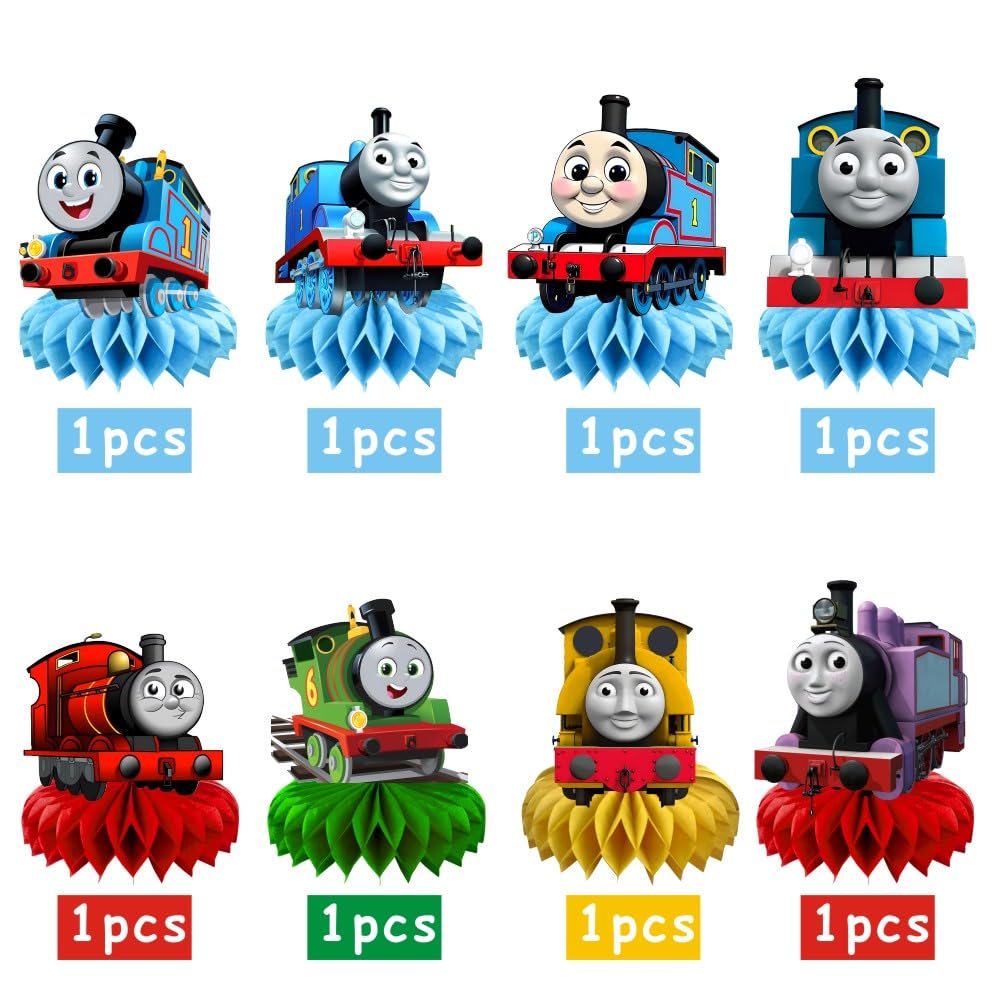 8Pcs Thomas Train Table Centerpieces Birthday Party Supplies Double Side Table Decorations for Thomas Train Themed Party Decorations