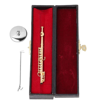 Mini Gold Flute Musical Instrument Model Miniature Decoration Replica Band Music Player Statue for Dollhouse DIY Craft Gift Box