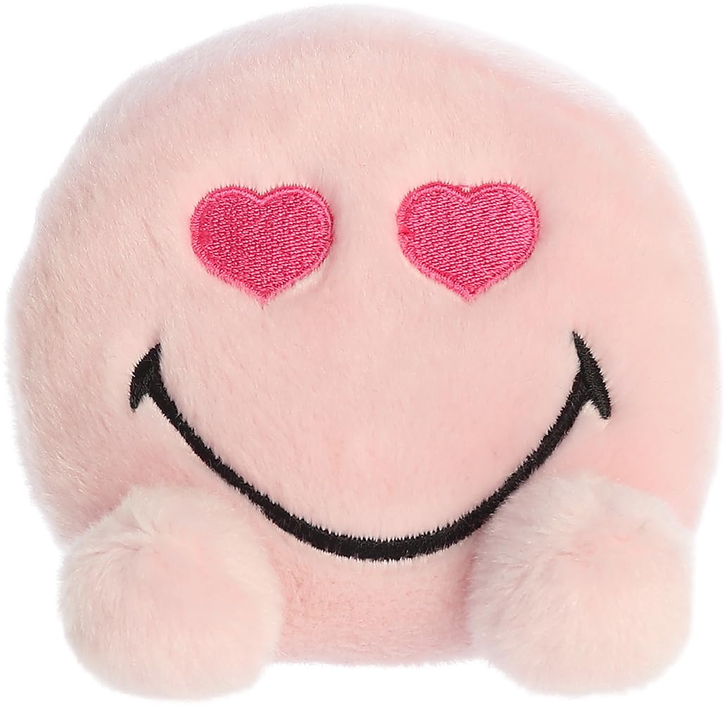 Aurora® Colorful SmileyWorld® Palm Pals™ Heart Eyes Stuffed Animal - Eye-Catching Designs - Whimsical Cuteness - Pink 5 Inches