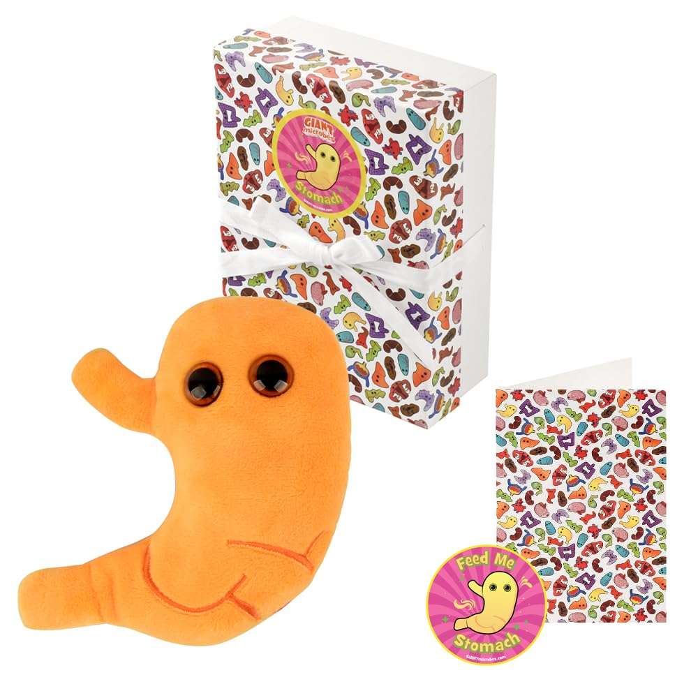 GIANT MICROBES Stomach Plush Gift Set - Includes Plush, Greeting Card and Sticker - Bariatric Surgery Gifts, Gastric Sleeve & Gastric Bypass Gift