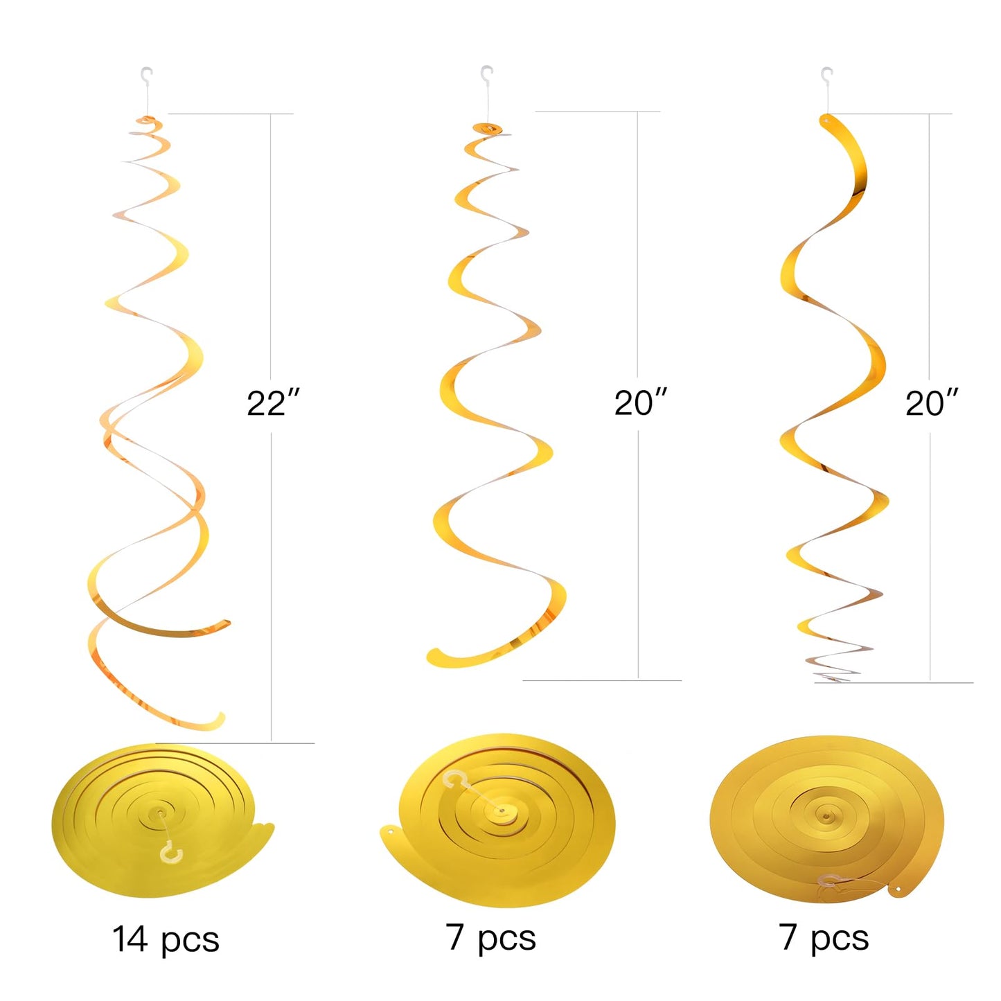 Gold Party Hanging Swirl Decorations Plastic Streamer for Ceiling, Pack of 28