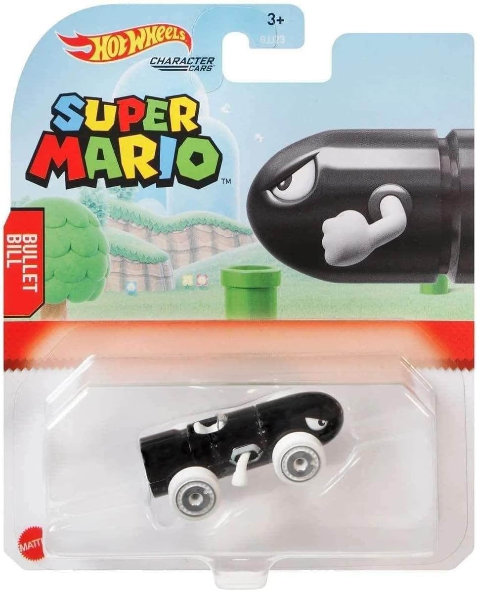 Hot Wheels Super Mario Character Cars Collection - Mario, Luigi, Princess Peach, Light Blue Yoshi, Bullet Bill & Donkey Kong, Die?Cast 1:64 Scale