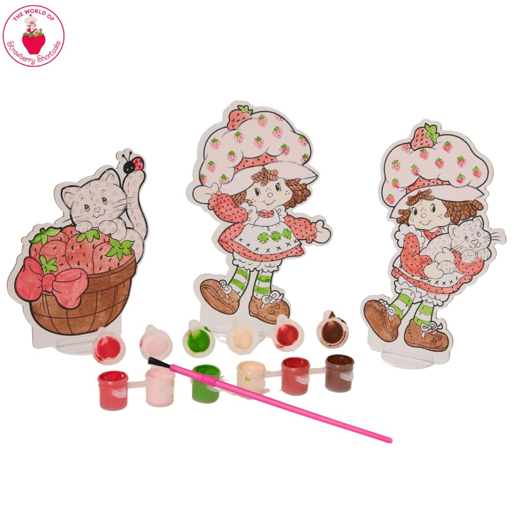 Innovative Designs Strawberry Shortcake Canvas Paint Set for Kids with 3 Canvases, Acrylic Paint, Paintbrush & Stands