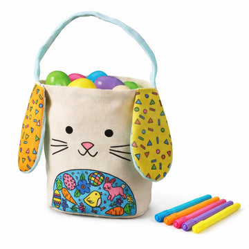 Crocodile Creek Color Your Own Easter Bunny Basket Craft Kit - Cotton Easter Basket with 6 Fabric Markers for Kids Ages 6+ - DIY Easter Activity