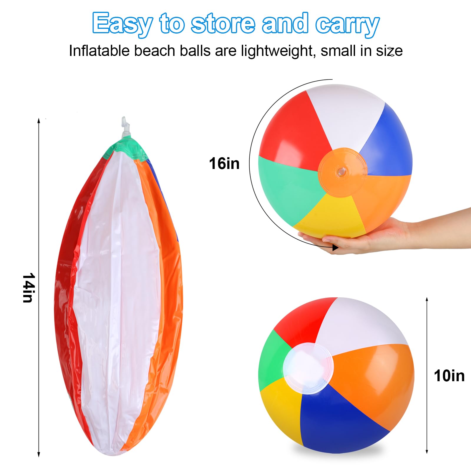 Rindion 6 Pack Beach Balls, 10 Inch Beach Balls for Kids, Rainbow Color Pool Toys Pool Balls for Swimming Pool, Beach Toys Inflatable Ball for Summer