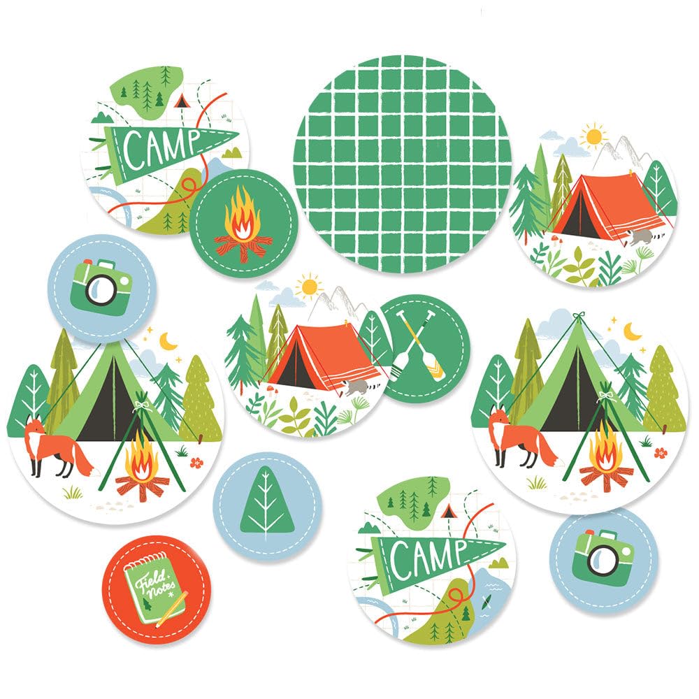 Big Dot of Happiness Camping Large Confetti, Happy Camper Kids Birthday Party Table Decorations, Giant Confetti Centerpiece - 27 Count Circles