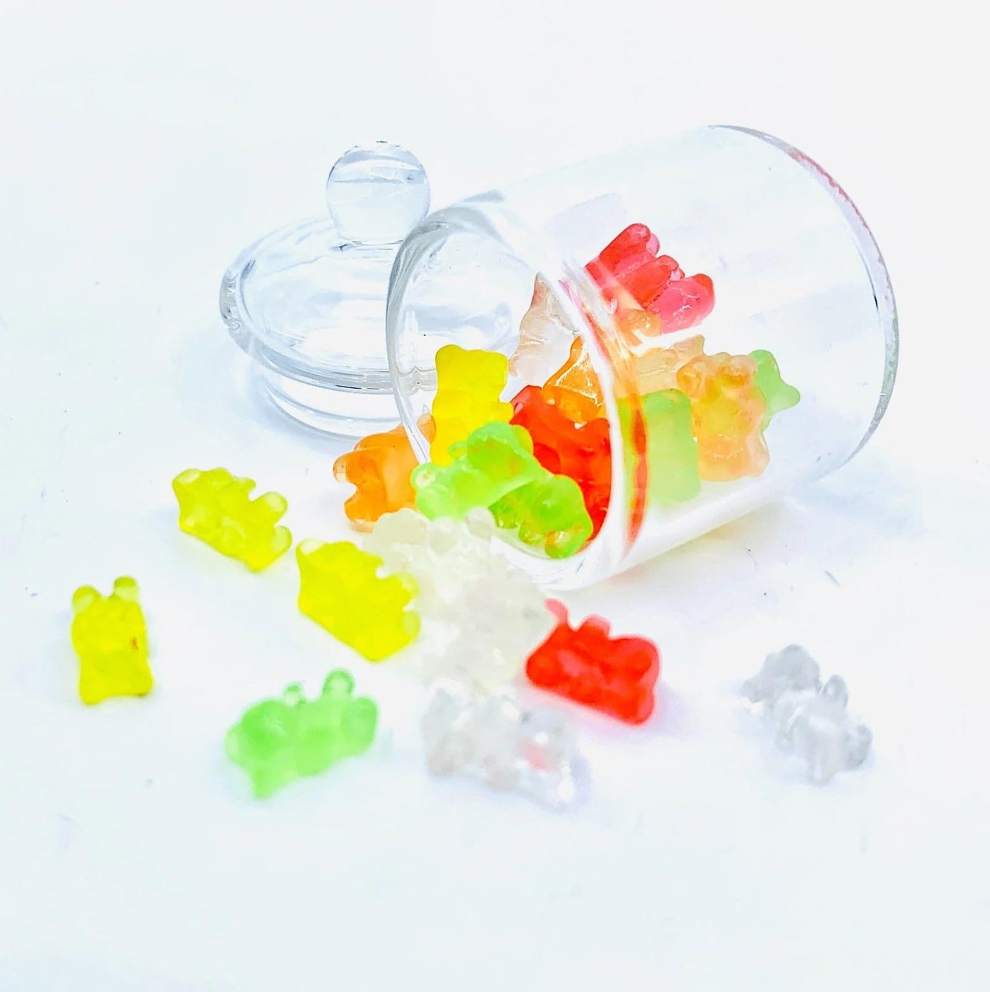 Miniature Glass Jar with 10 pcs Miniature Gummy Model, Tiny Gummy Glass Jar, Dollhouse Mini Glass Jar, 1:12 Scale, for Dollhouse Miniature, Fairy