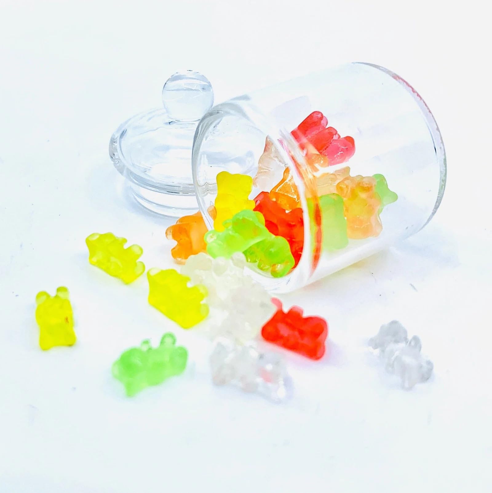 Miniature Glass Jar with 10 pcs Miniature Gummy Model, Tiny Gummy Glass Jar, Dollhouse Mini Glass Jar, 1:12 Scale, for Dollhouse Miniature, Fairy