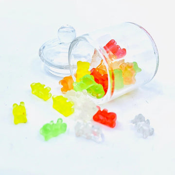 Miniature Glass Jar with 10 pcs Miniature Gummy Model, Tiny Gummy Glass Jar, Dollhouse Mini Glass Jar, 1:12 Scale, for Dollhouse Miniature, Fairy