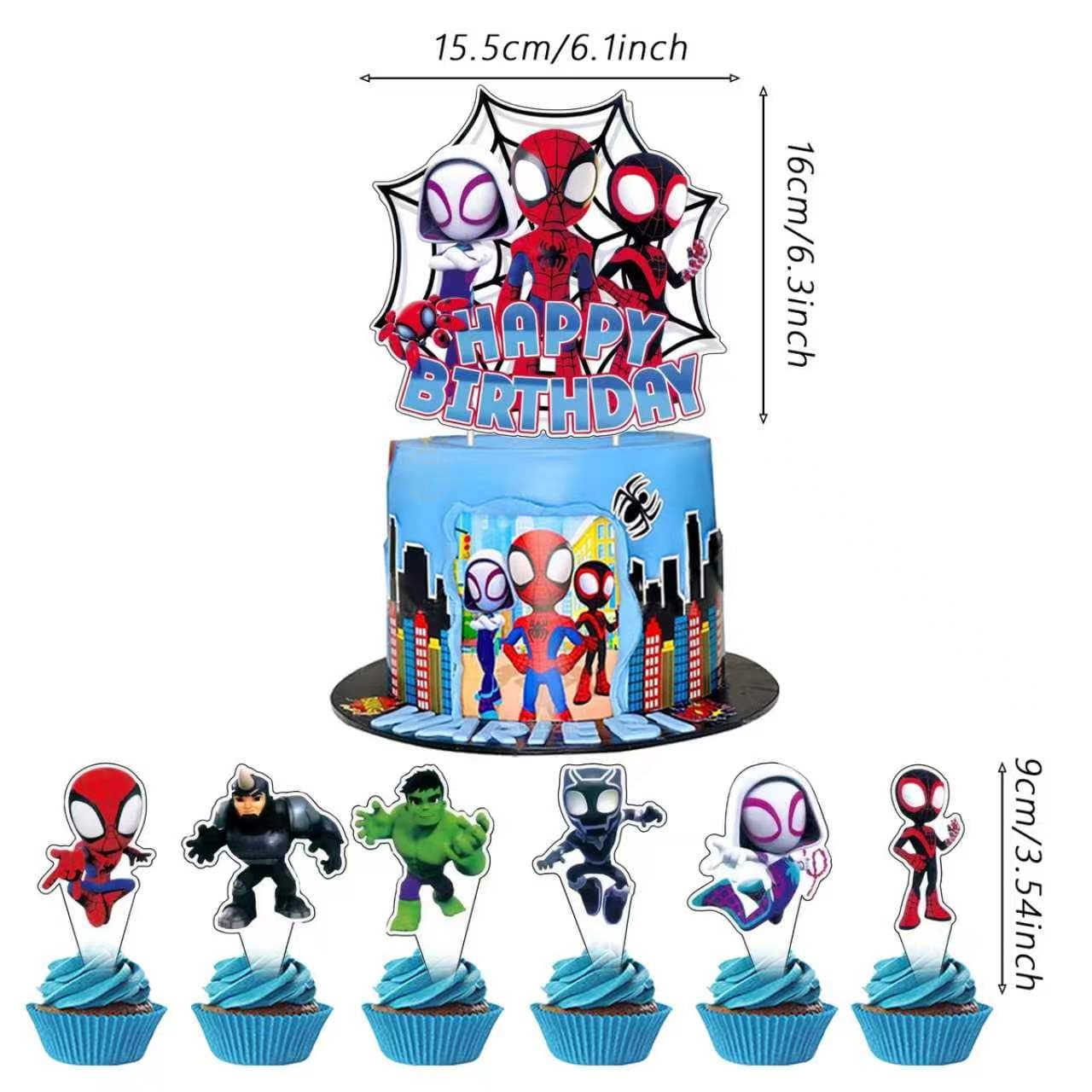 25Pcs Spider Cake Decorations with 24pcs Cupcake Toppers, 1pcs Happy Birthday Cake Topper, Cartoon Themed Party Supplies, Perfect for Birthday Party