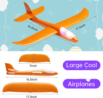 Tivcck 4 Pack LED Light Airplane Toys,17.5" Large Throwing Foam Plane,LED Foam Glider Planes,2 Flight Mode Glider Planes,Airplane Flying Toys for Kids