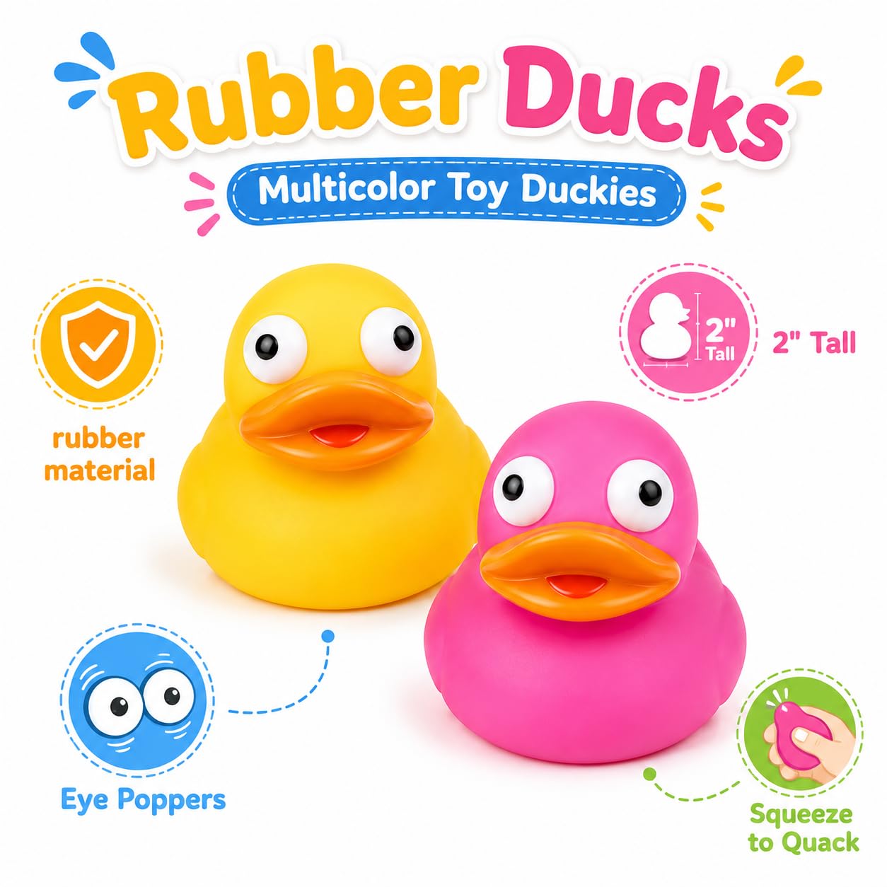 The Dreidel Company 5-Count Rubber Duck Eye Poppers, Squeeze to Quack, Toy Assortment Duckies for Kids, Bath Birthday Gifts Baby Showers Summer Beach