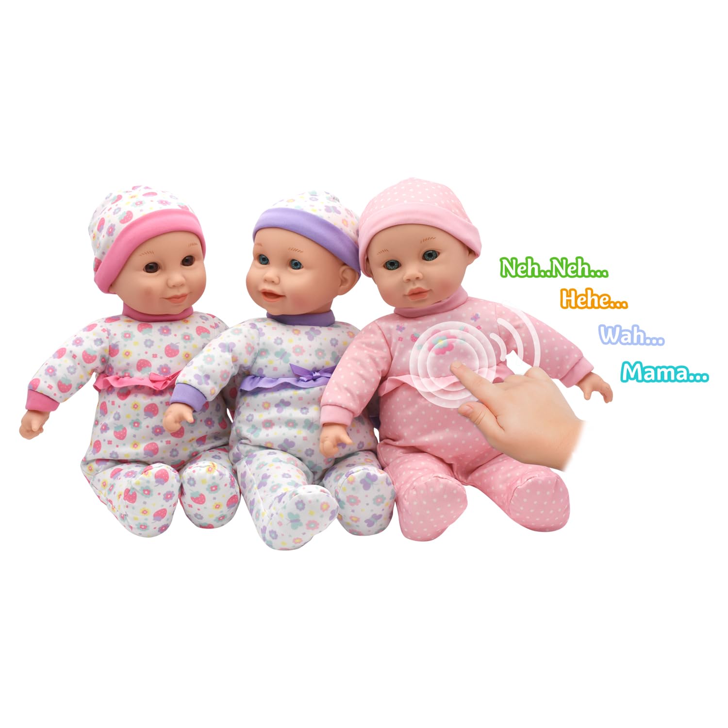 New Adventures Cuddle Kids 14" Lovable Talking Triplets Dolls - Each Doll Says 12 Phrases, Includes Large Blanket & 3 Bottles, Kids Pretend Play Ages