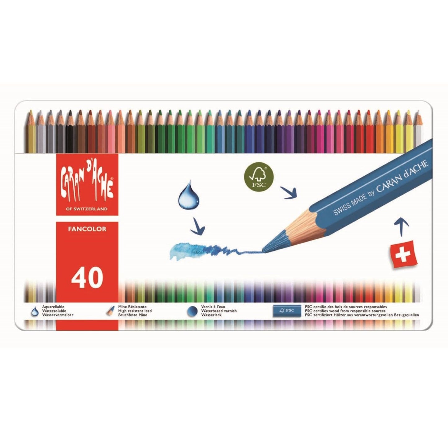 Caran d'Ache Fancolor Color Pencils, 40 Colors