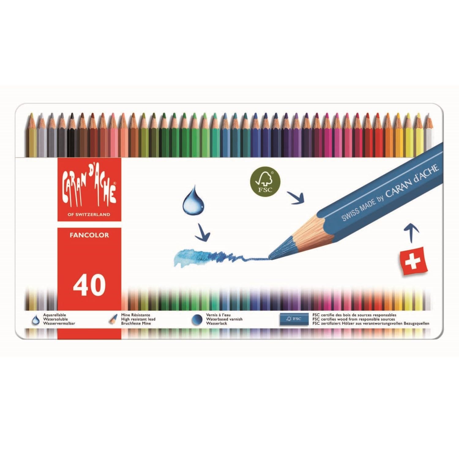 Caran d'Ache Fancolor Color Pencils, 40 Colors