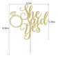 PALASASA She Said Yes Gold Glitter Ring Cake Topper Engagement Party Decor