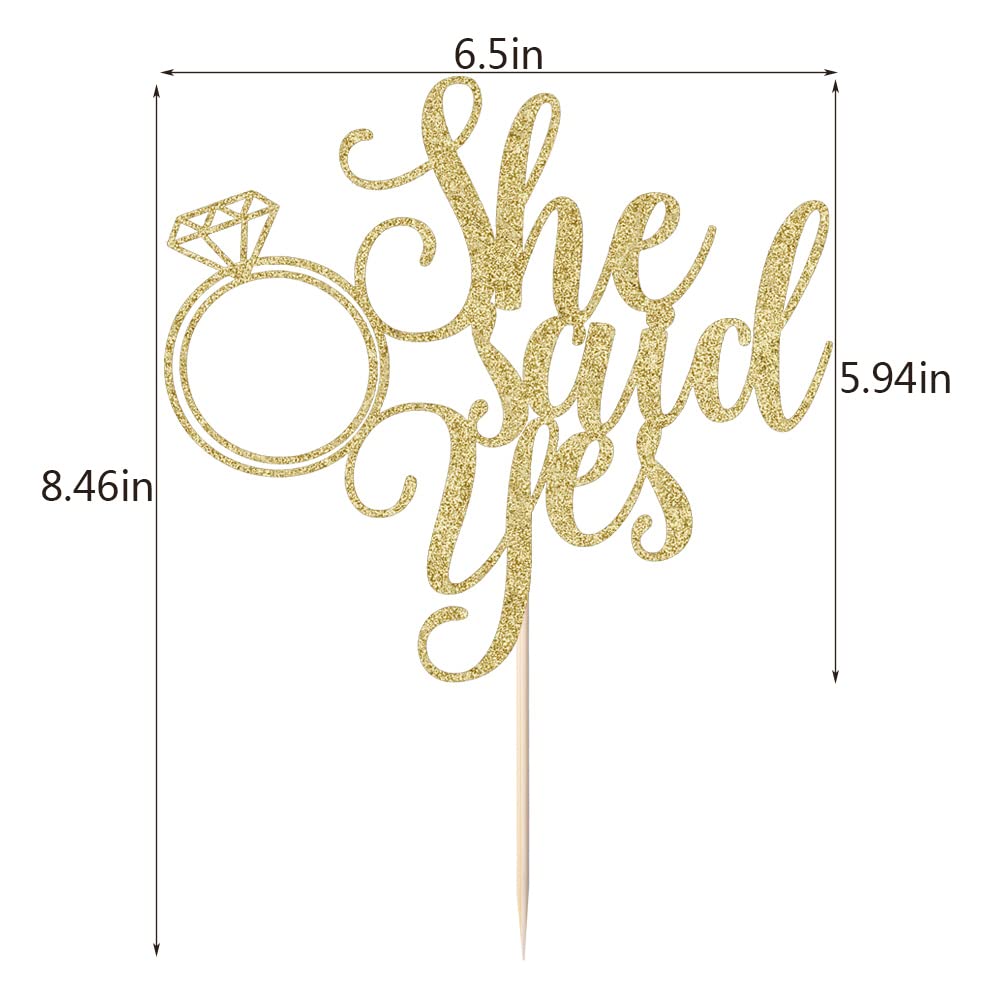 PALASASA She Said Yes Gold Glitter Ring Cake Topper Engagement Party Decor
