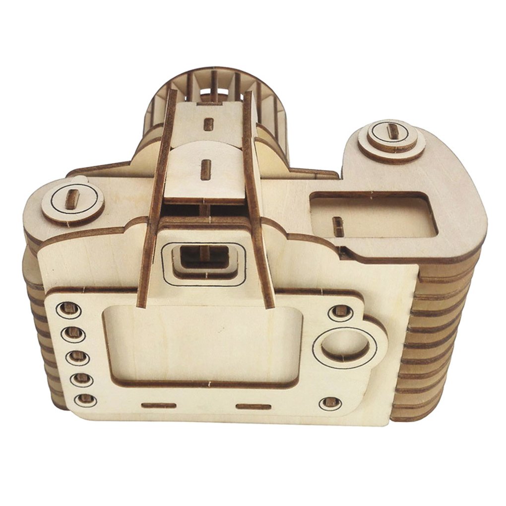 Bitopbi 3D Wooden Puzzles Laser Engraving DIY Safe Assembly Constructor Kit Toy for Teens and Adults (F1 Camera)