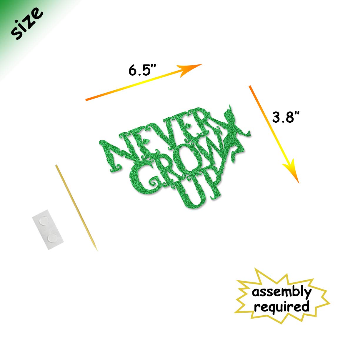 Green Glitter Never Grow Up Banner Never Grow Up Cake Topper for P Pan Neverland Birthday Party Decorations (Green)