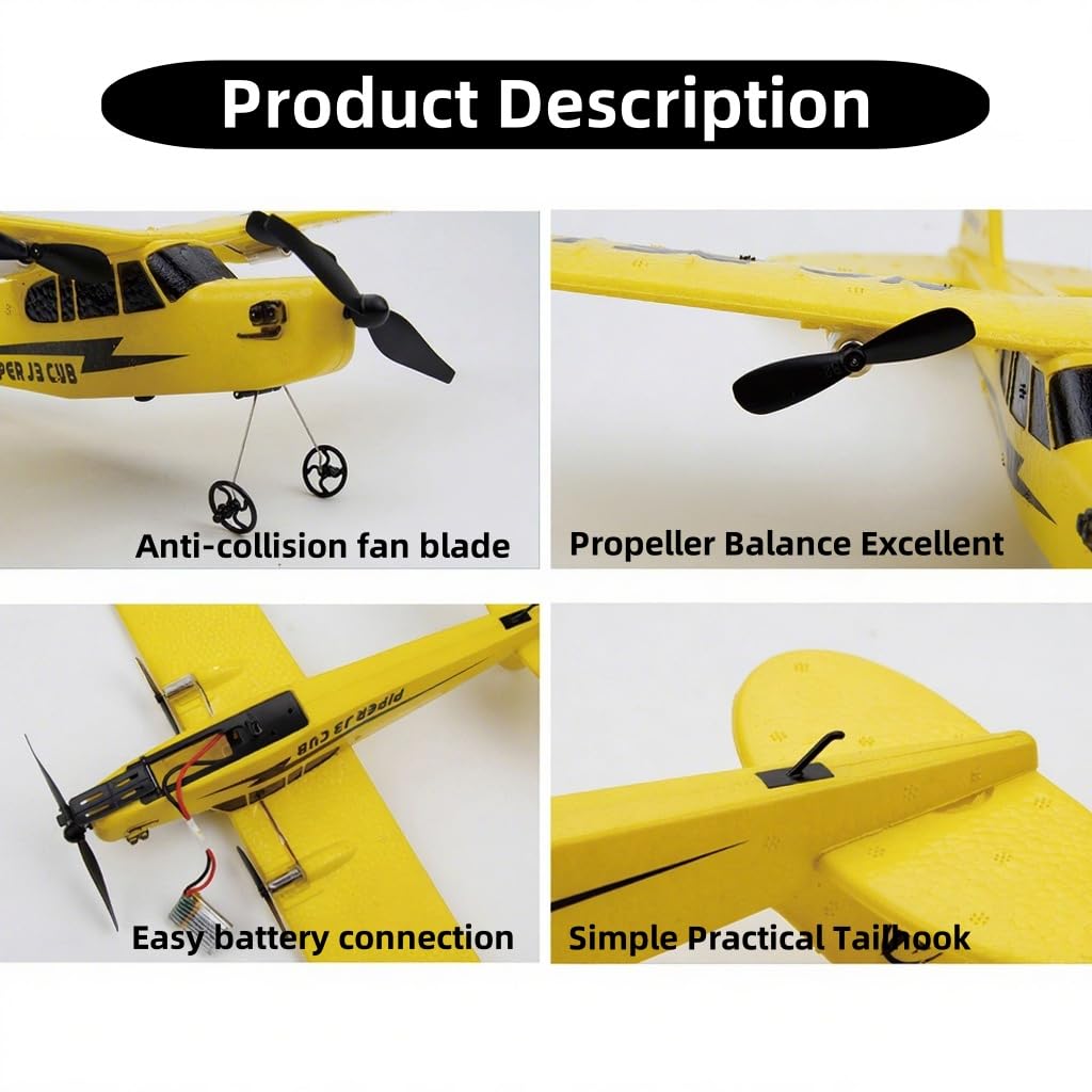 Tsiodot 2.4GHz RC Airplane Glider - 2CH Ready-to-use Foam Airplane Toy, Easy Flying Toy Beginners for Kids and Boys(Yellow)