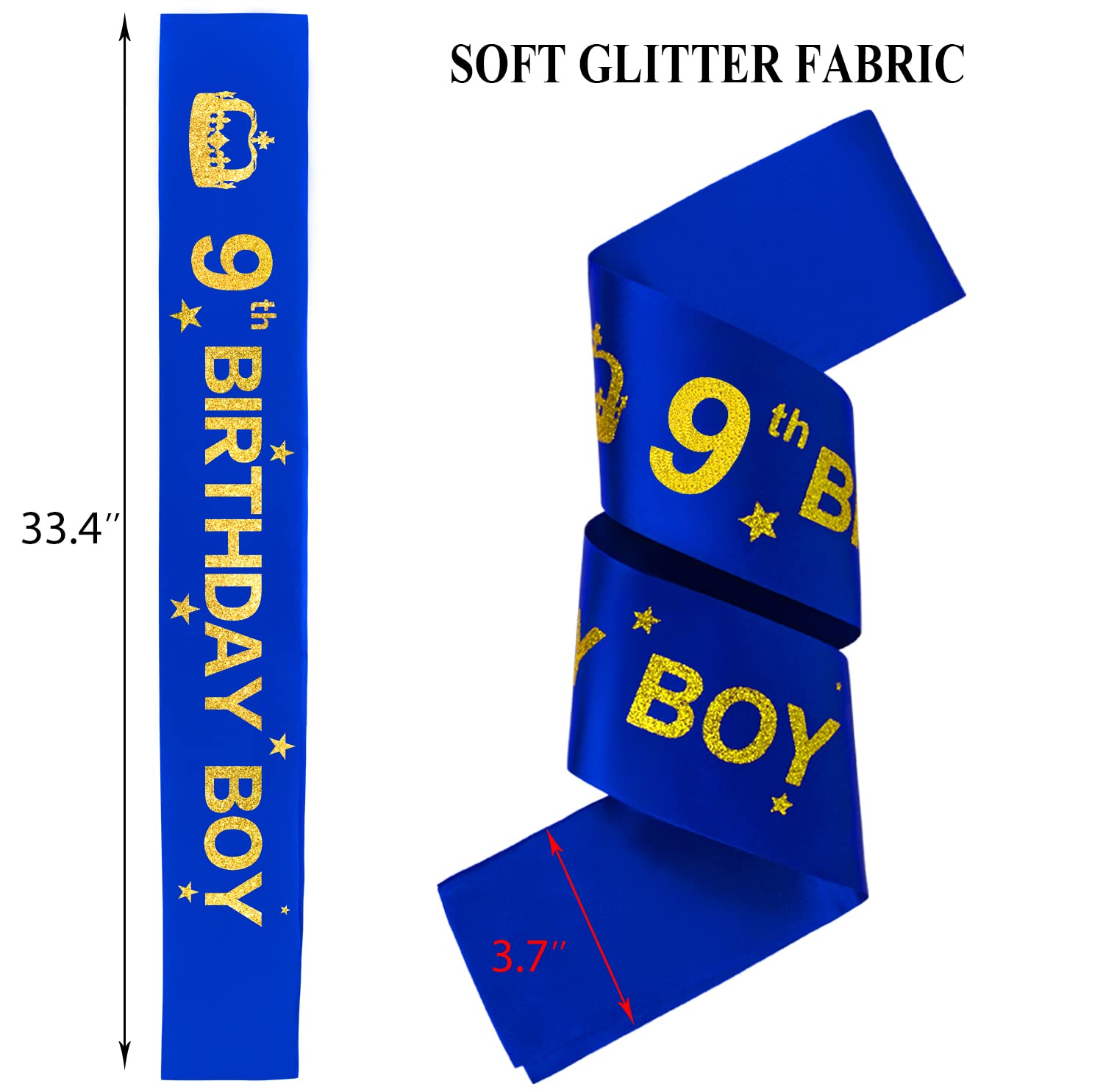 HnoonZ 9th Birthday Set - King's Crown, Sash & Decorations for Boys Turning 9