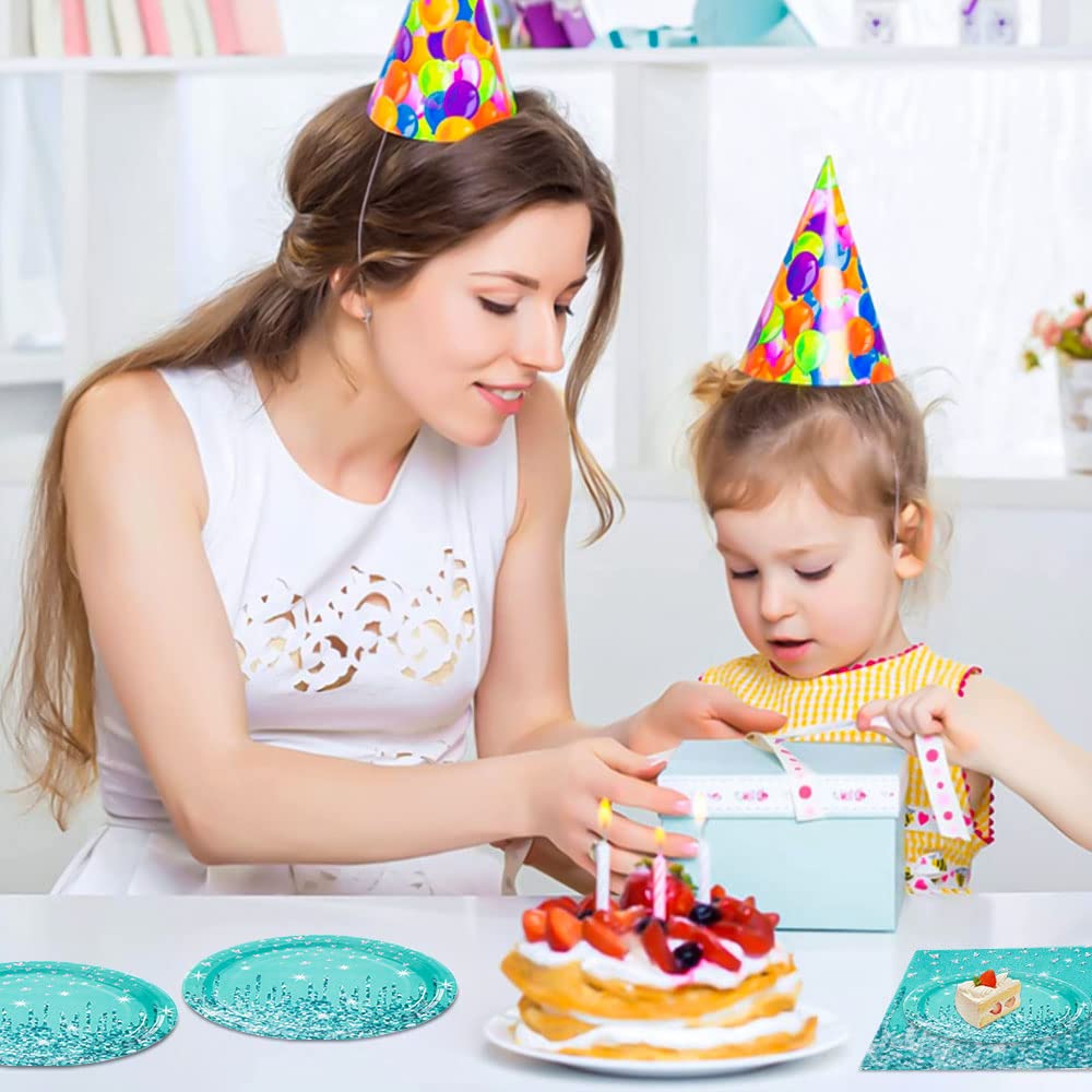 Teal Birthday Decorations Tableware Set, Teal Paper Plates for 25 Guest