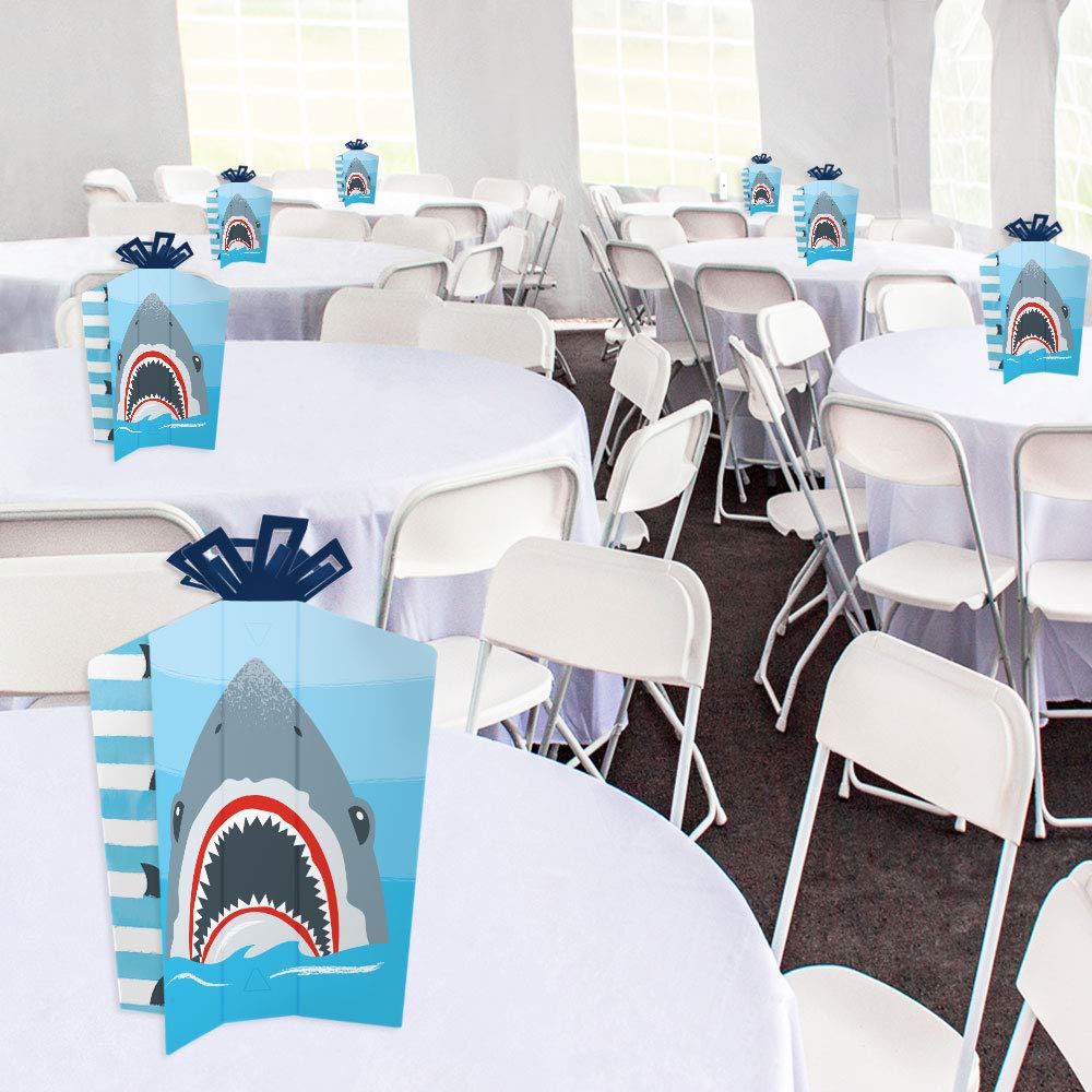 Big Dot of Happiness Shark Zone - Table Decorations - Jawsome Shark Party or Birthday Party Fold and Flare Centerpieces - 10 Count