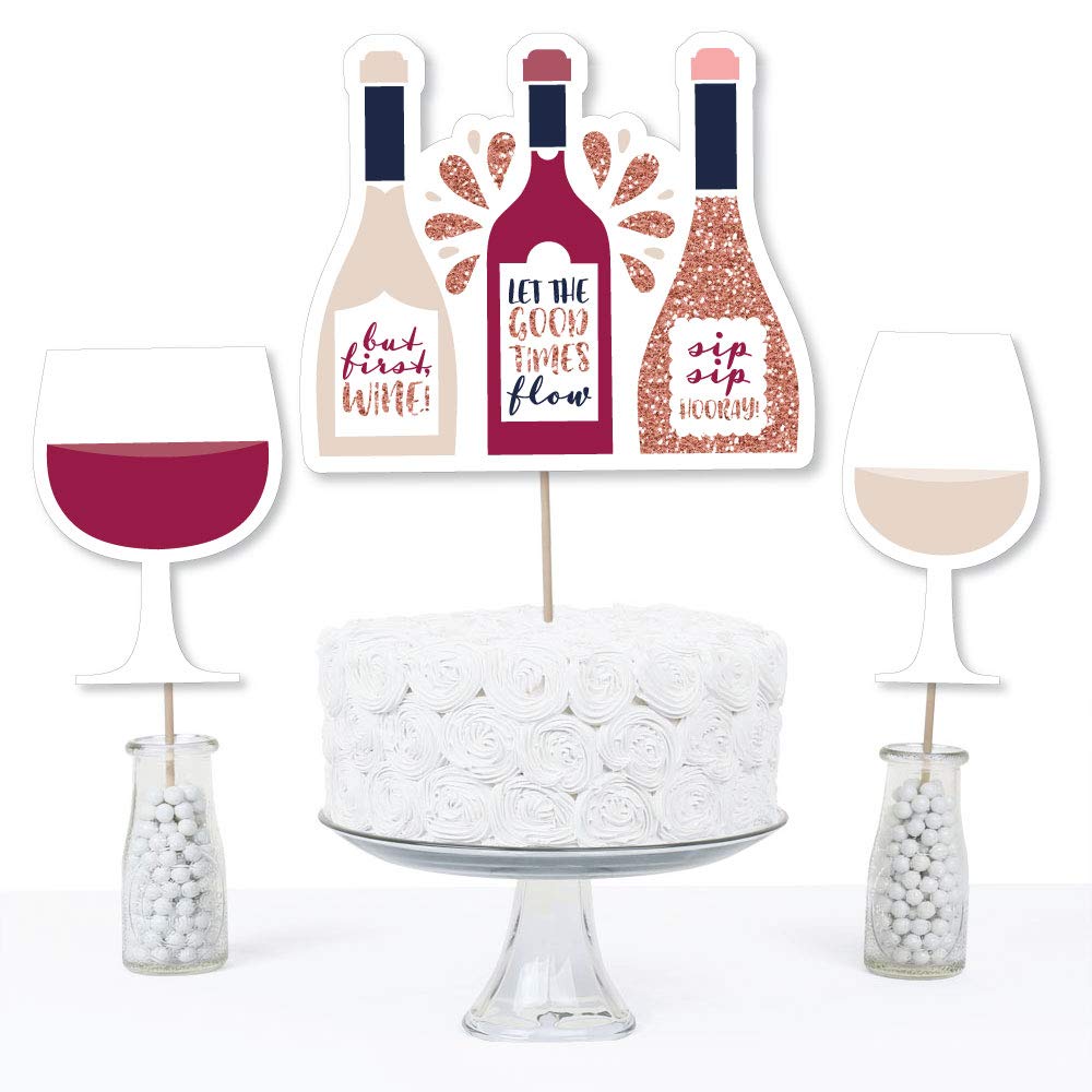 Big Dot of Happiness But First, Wine Tasting Party Centerpiece Sticks - Table Toppers - Set of 15