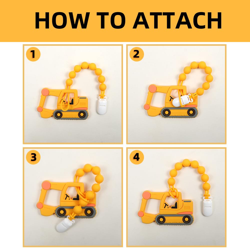 Baby Food Grade Silicone Carrier Vehicle Teether Toy with Pacifier Clip Holder,Teething Toys Gift Set for 3 Months+ Boys and Girls,Freezer Safe,BPA