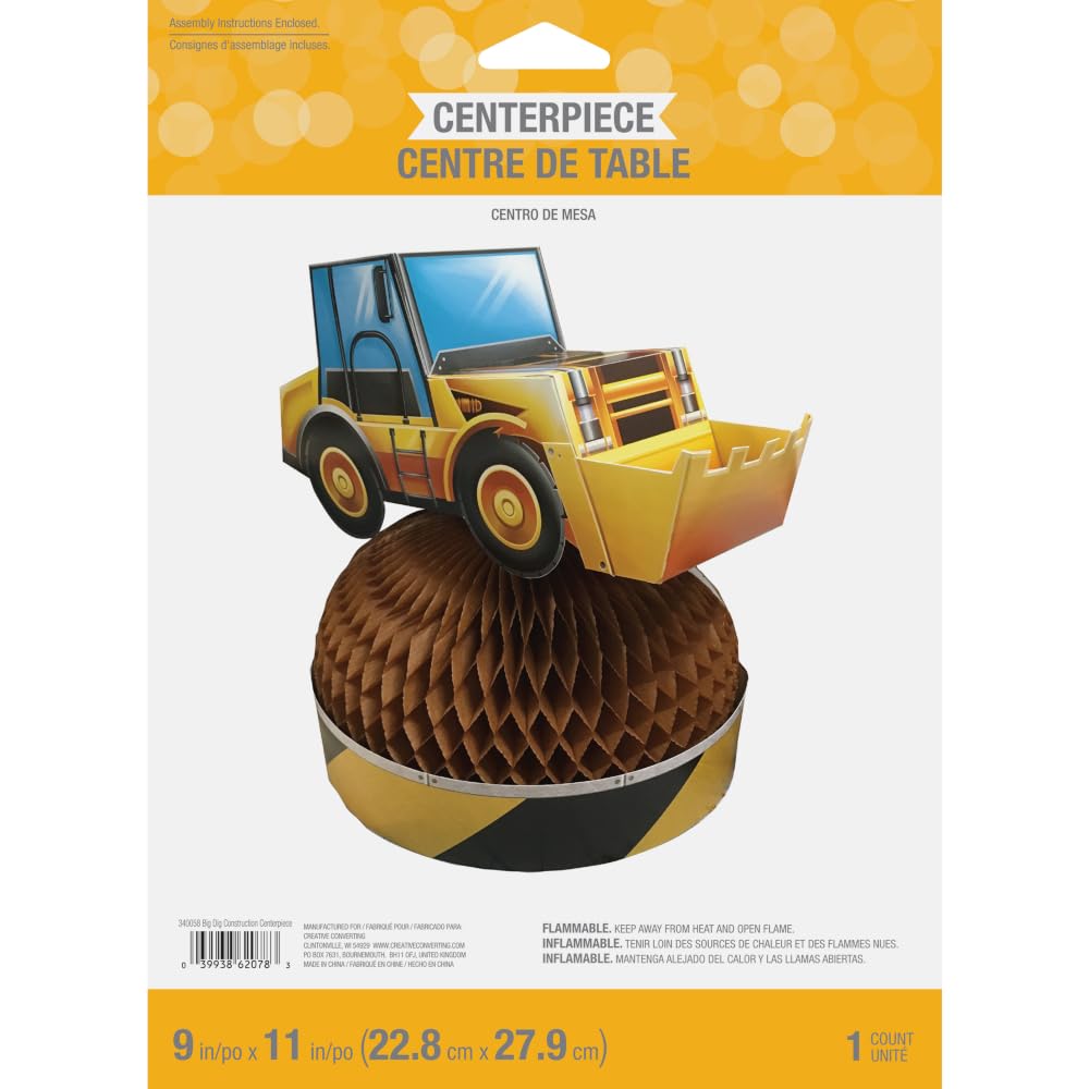 Creative Converting Construction Truck Birthday Honeycomb Centerpiece - 1pc Multi-color, 9 in x 11.5 in, 1 ct
