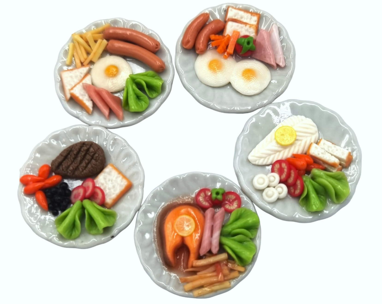 Realistic Dollhouse Mini Food Set - 5 pcs Tiny Steak & Fried Egg, Miniature Food Toys for Dollhouse Kitchen, Doll Accessories & Collectibles Scale