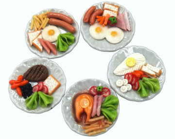 Realistic Dollhouse Mini Food Set - 5 pcs Tiny Steak & Fried Egg, Miniature Food Toys for Dollhouse Kitchen, Doll Accessories & Collectibles Scale