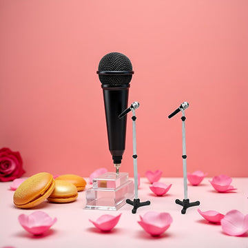 2Pcs Black Dollhouse Decoration Accessories,Mini 1:12 Dollhouse Miniature Scene Model Microphone with Stand Play Toy, Decortion, Dollhouse Furniture
