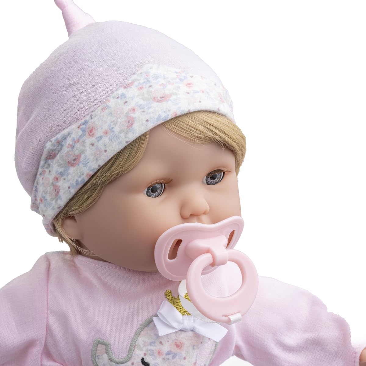 JC Toys Nonis Boutique 15" Realistic Soft Body Baby Doll with Blonde Hair, Blue Eyes, Open/Close Eyes | 10 Piece Gift Set with Bottle, Rattle