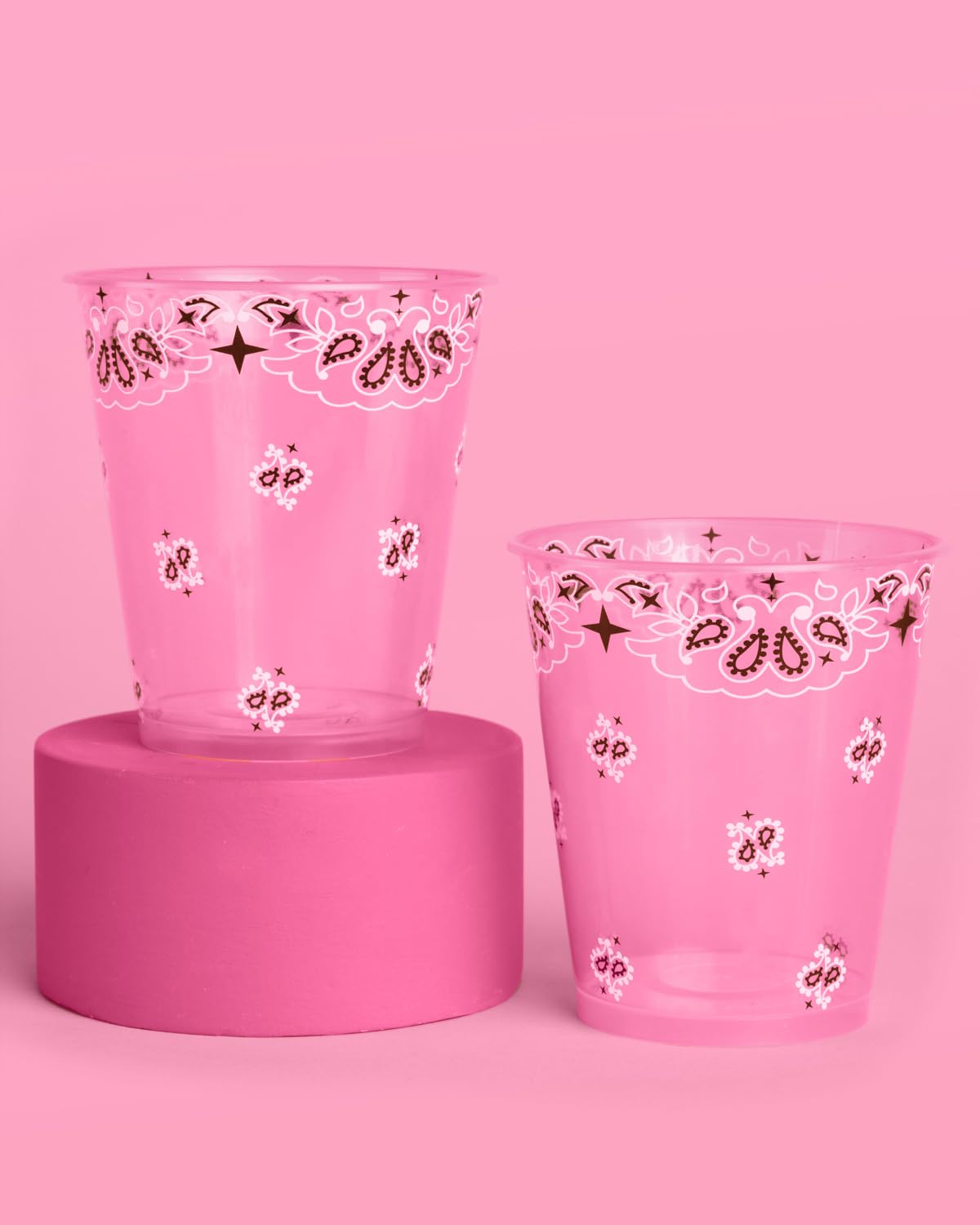 xo, Fetti Cowgirl Plastic Cups - Set of 16, 12oz | Western Party, Pink Cowgirl, Rodeo Cups, Bandana Print, Girls Birthday, Boot Decorations