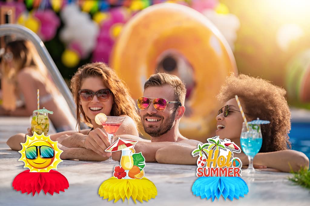 Summer Honeycomb Table Centerpiece for Hawaiian Luau Party Decorations, Beach Pool Honeycomb Centerpieces Watermelon Flamingo Hot Summer Honeycomb
