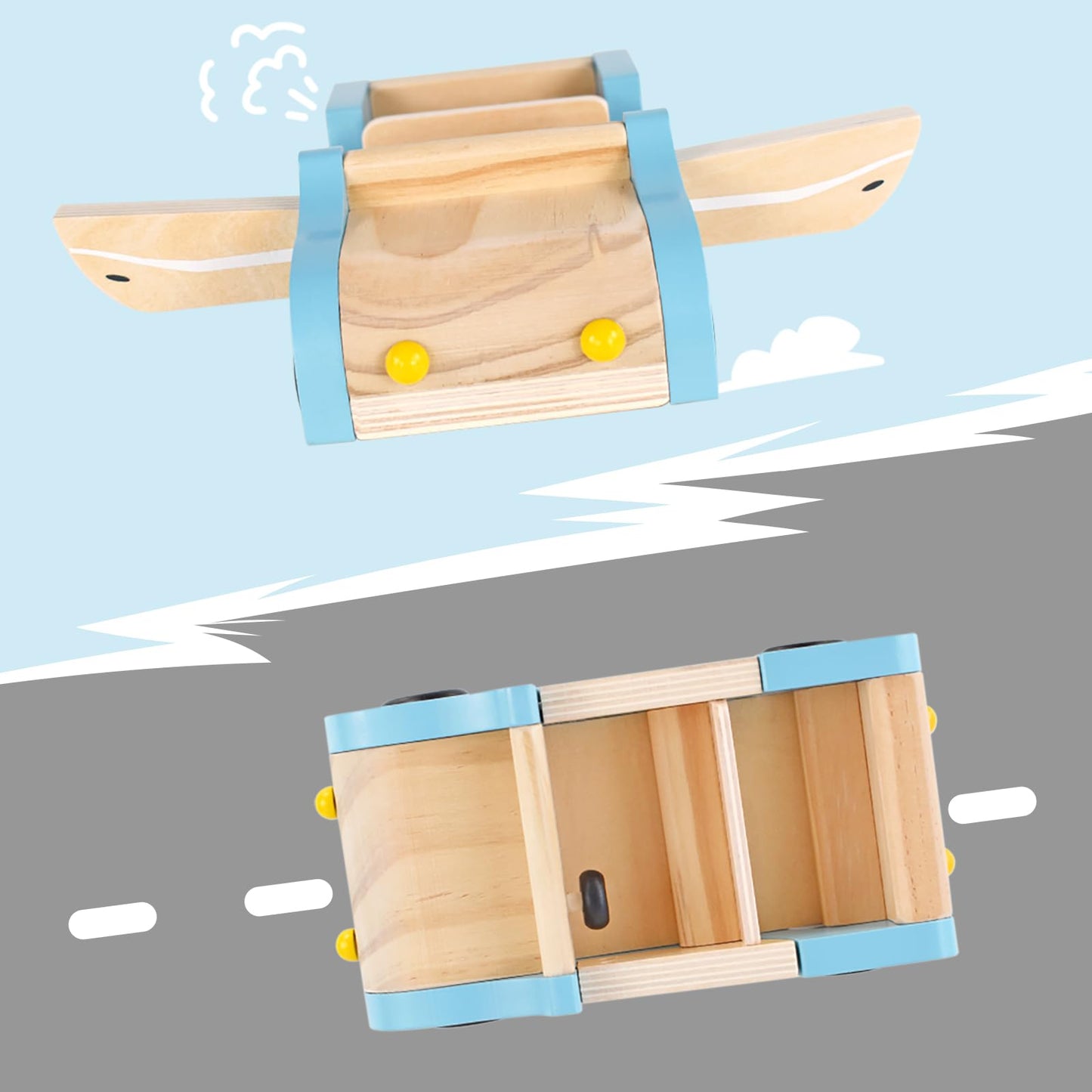 PairPear Wooden Family Car for Dolls,Wooden Toys Dollhouese Furniture Accessories Playset,Kids Pretend Preschool Play Vehicle Toys Gift for Toddler 3