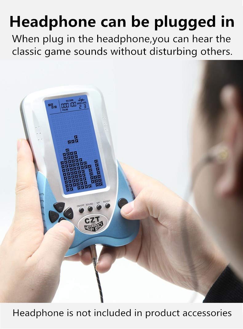 CZT Retro Brick Game Console Big Blue Backlight Screen Built-in 23 Games Tank Battle/Racing Can Plug Headphone Nostalgic Puzzle Pocket Handheld