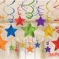 AimtoHome Rainbow Party Star Swirl,Foil Ceiling Hanging Swirl Decorations with Star, Whirls Decorations for Party, Pack of 36,Green Red Yellow Blue