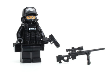 Battle Brick 1.6 Inches Tall Police SWAT Team Sniper Collectible Custom Minifigure | Genuine Police Minifig | Head Printed in the USA | Great Gift
