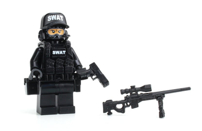 Battle Brick 1.6 Inches Tall Police SWAT Team Sniper Collectible Custom Minifigure | Genuine Police Minifig | Head Printed in the USA | Great Gift