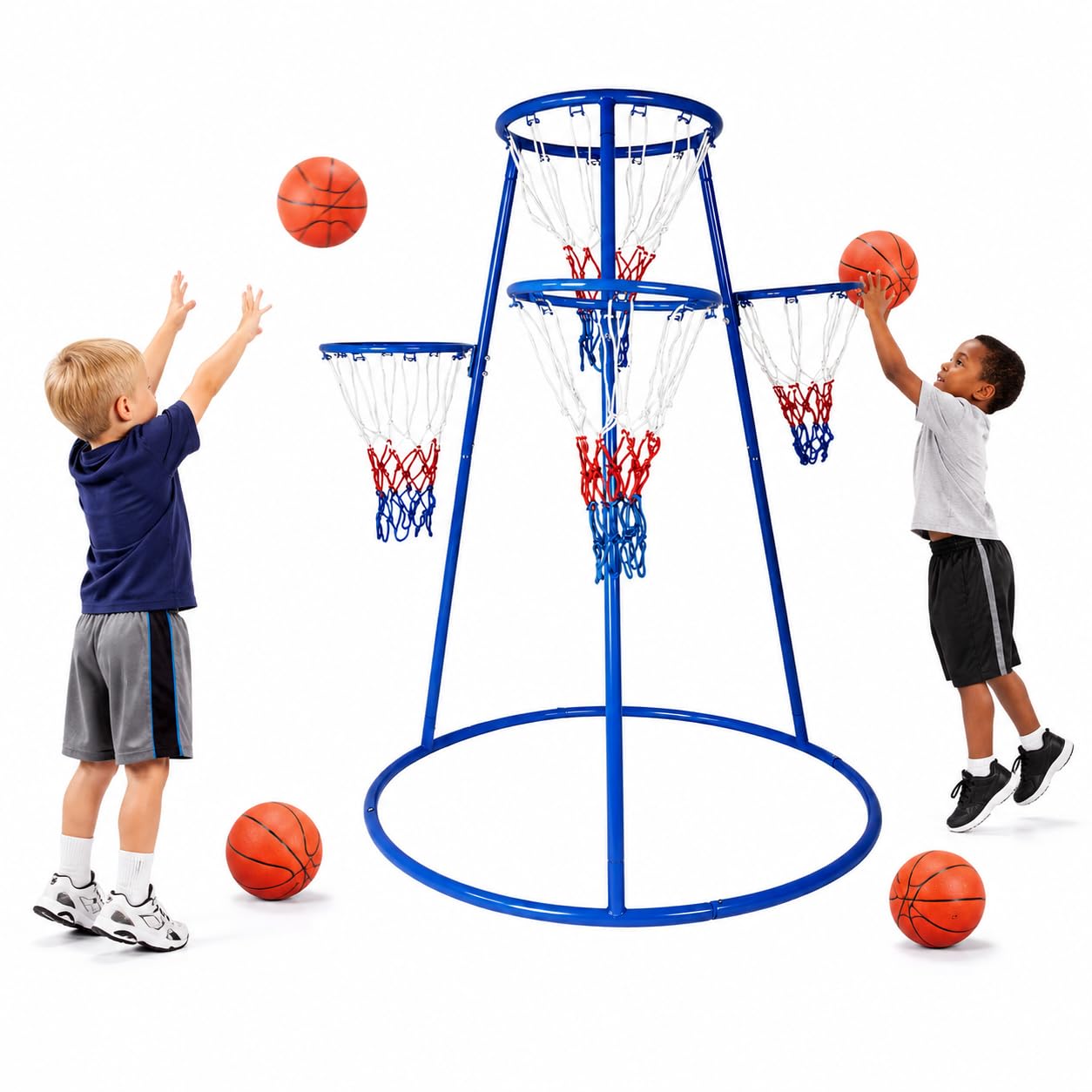 Garvee 4 Basketball Hoop for Toddlers, Basketball Hoop Outdoor, Preschool Toy for Ages 3+, Includes 4 Basketballs and Air Pump, Fun Ball Game for Kids