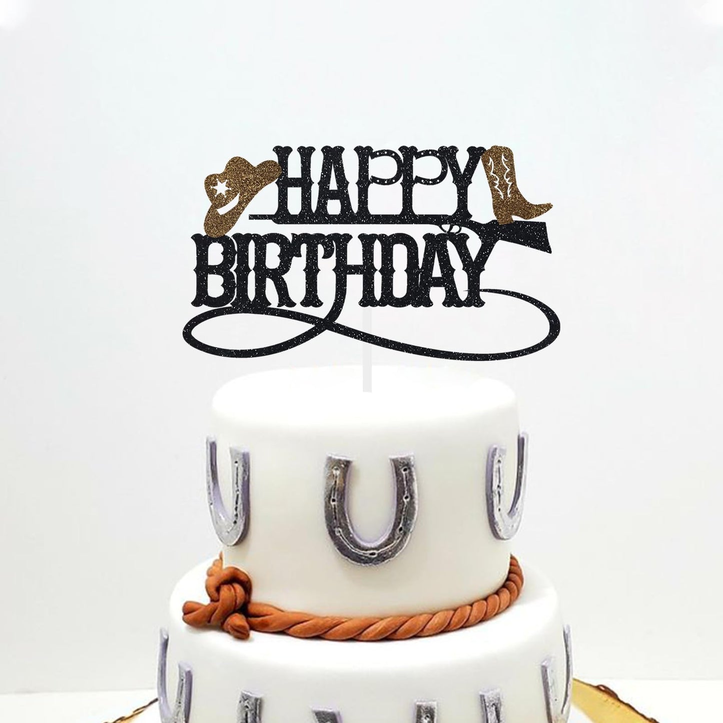 Cowboy Happy Birthday Cake Topper Western Boy Party Decoration Wild West Theme Supplies Hat Boot Brown